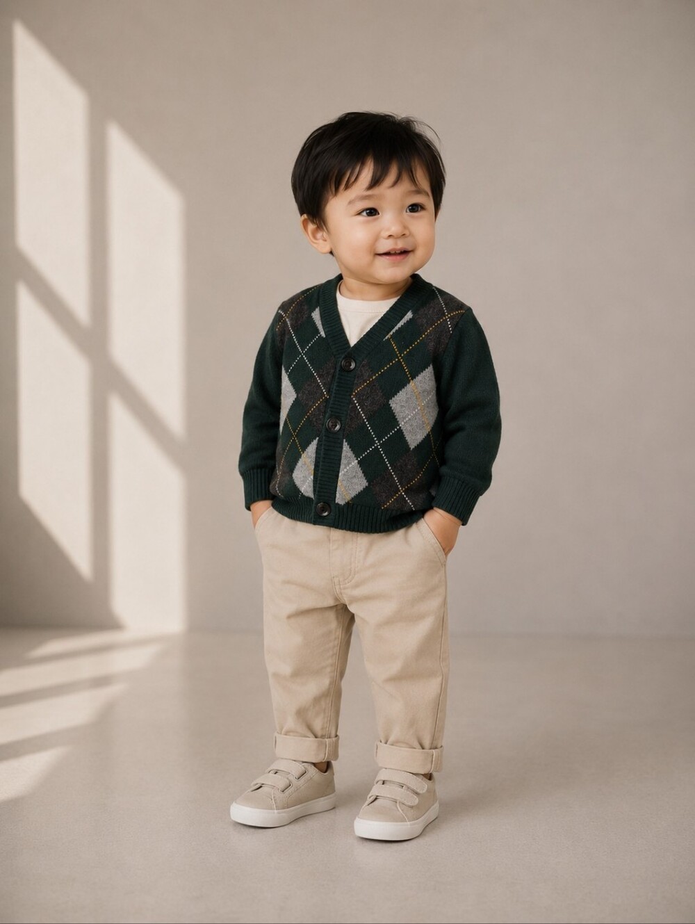 babyGap Green Argyle Grandpa Core Knit Cardigan 18-24M Old Money Wool Blend